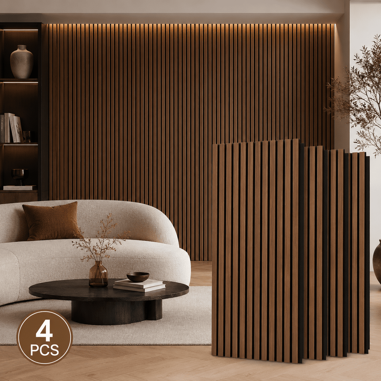4-Pack Wood Slat Acoustic Wall Panels, 23.5" x 47.1" MDF Slat Wall Paneling for Modern Interior Wall Decor, Sound Absorbing Accent Panels, 31 Sq. Ft,Walnut