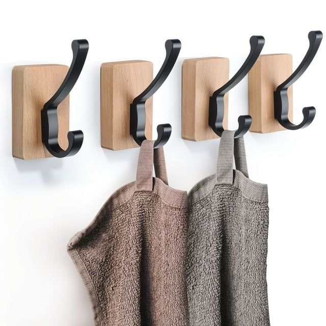 4 Pack Wood Wall Hooks, Wall Mounted Coat Hooks Rustic Coat Hat Hangers