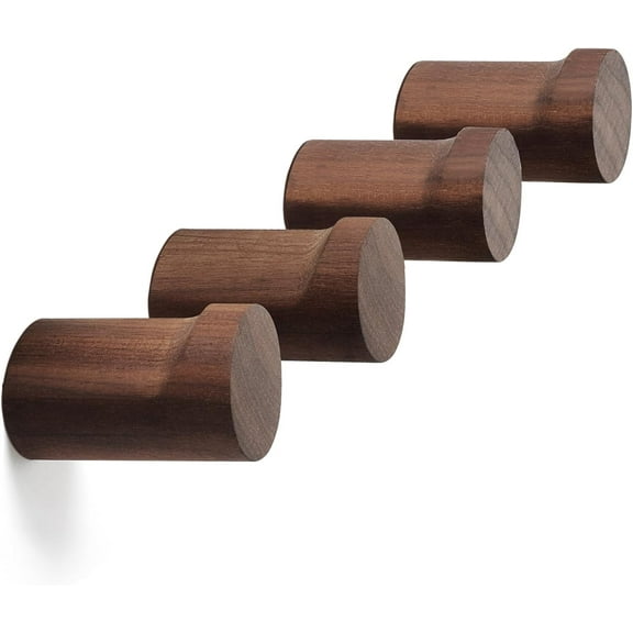 4 Pack Wood Wall Hooks, Wooden Coat Hooks Wall Mounted, Heavy Duty Entryway Wall Hangers, Walnut
