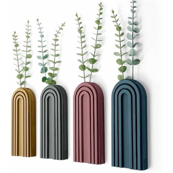 4 Pack Wood Wall Planter Indoor Wall Decor Plant Holders Boho Hanging Planter Vases for Modern Farmhouse Living Room Bedroom Rainbow Decor (Morandi Color)