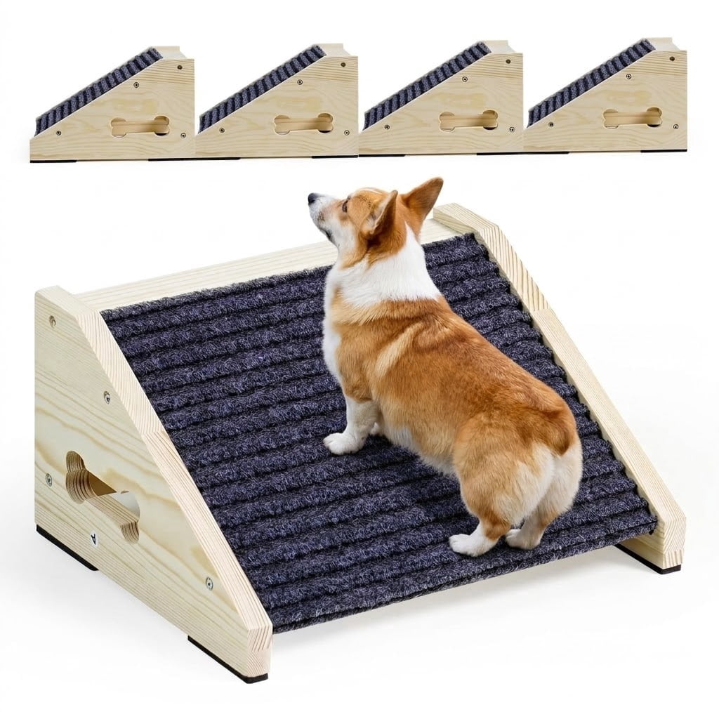4 Pack Wooden Dog Ramp，Pet Steps for Staircase Ramp for Dogs Cats, for ...