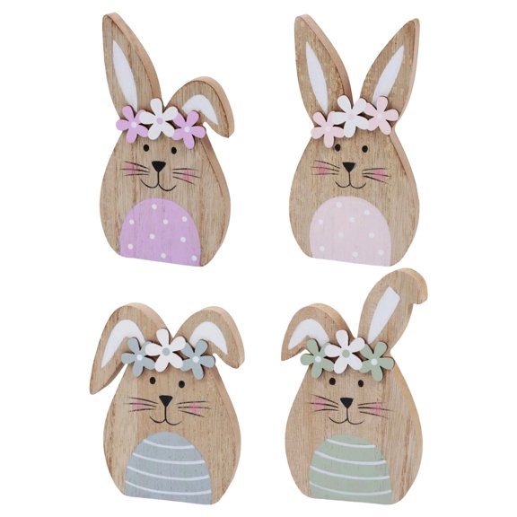 4 Pack Wooden Easter Bunny Table Decorations Easter Peeps Decor Spring Wood Bunnies Rabbit Ornament Farmhouse Tabletop Decor for Party Tiered Tray Mantle Desk Office Home Party Patio Yard Decor