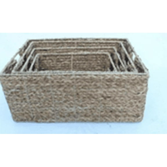 4-Pack Woven Seagrass Storage Baskets, Natural  Nested Storage Bins for Kitchen, Bathroom, Playroom & Closet  Sizes 18x13.5x8 to 12x7.5x5