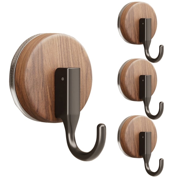 4 Pack Wreath Hanger for Front Door, Upgraded Suction Cup Reef Hook for Glass Window/Door, Bathroom,Kitchen,Heavy Duty,Waterproof & Rustproof for Christmas/Thanksgiving/Halloween,Reusable(Walnut)