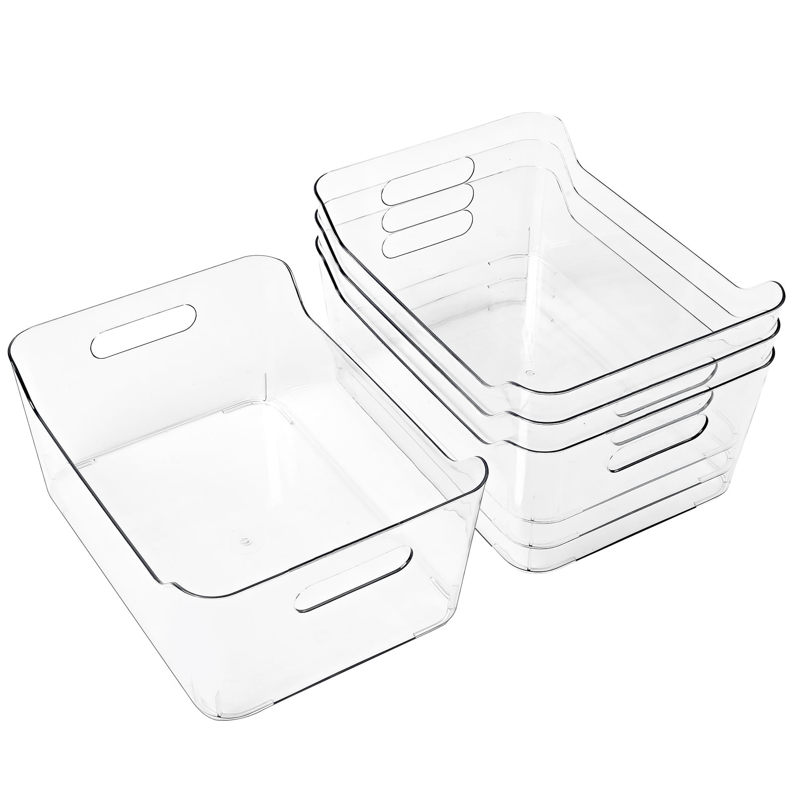 4 Pack X-Large Plastic Storage Bins with Built-in Handles, Clear Pantry  Food Organization and Storage, Open Container for Fridge, Kitchen, Bathroom