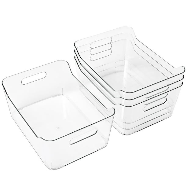 4 Pack XLarge Plastic Storage Bins with Builtin Handles, Clear Pantry Food Organization and