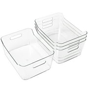 4 Pack X-Large Plastic Storage Bins with Built-in Handles, Clear Pantry Food Organization and Storage, Open Container for Fridge, Kitchen, Bathroom and Bedroom