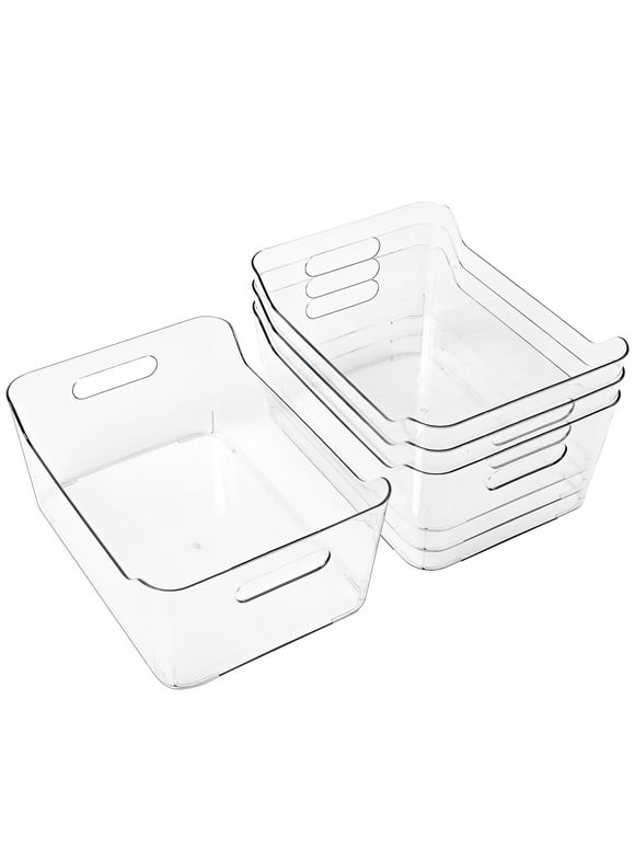 4 Pack X-Large Plastic Storage Bins with Built-in Handles, Clear Pantry Food Organization and Storage, Open Container for Fridge, Kitchen, Bathroom and Bedroom