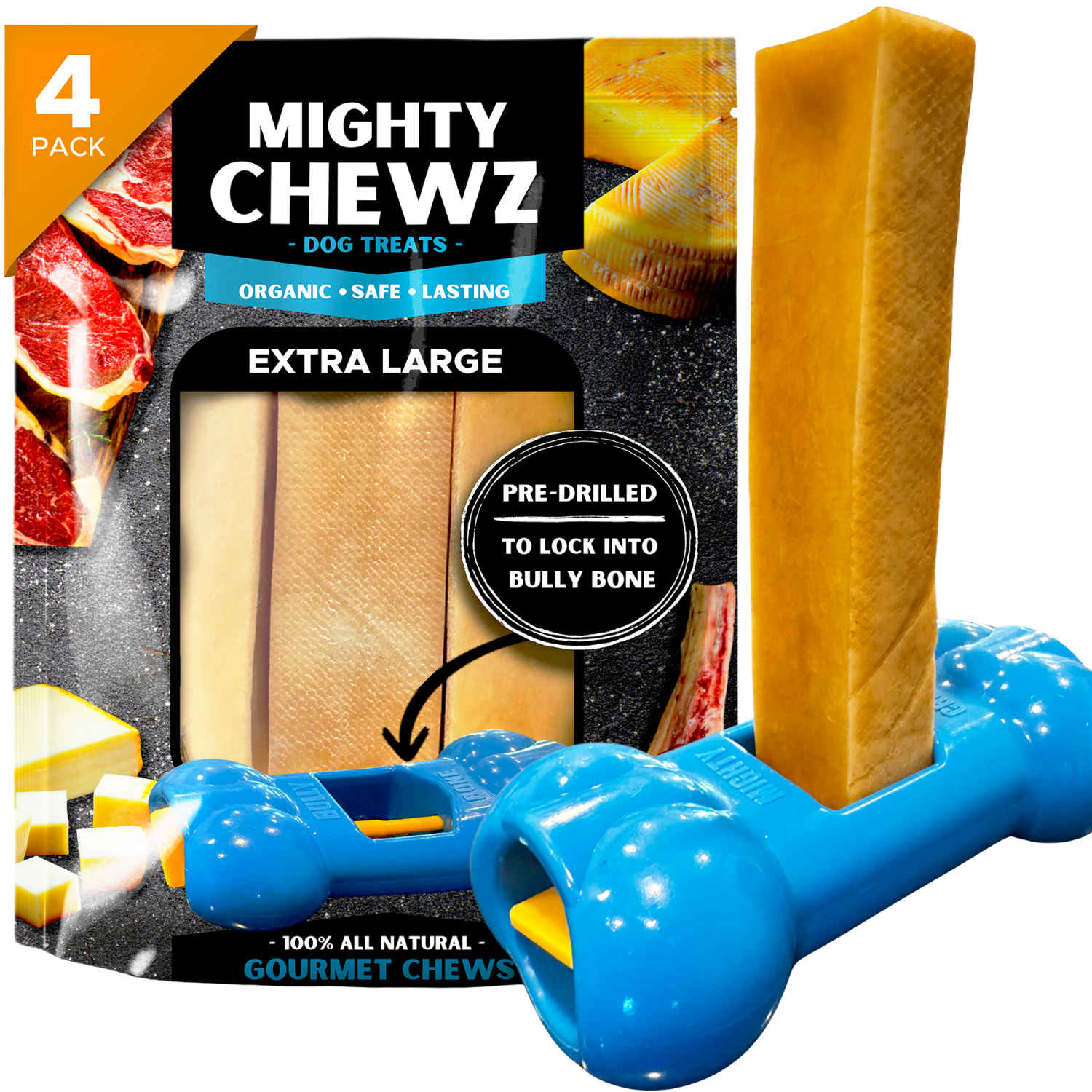 4 Pack XL Yak Cheese - Bully Bone Pro Included