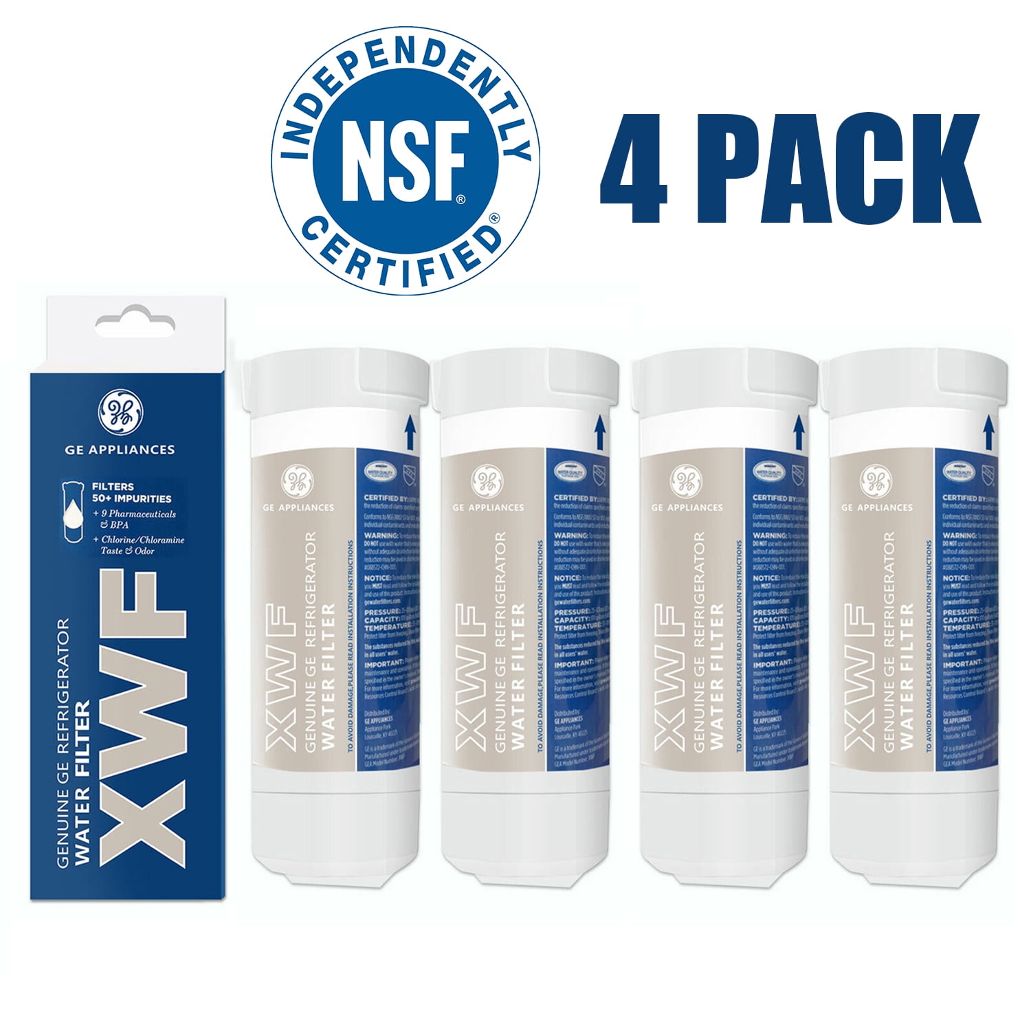 4 Pack XWF Refrigerator Water Filter Compatible with GE XWF Water