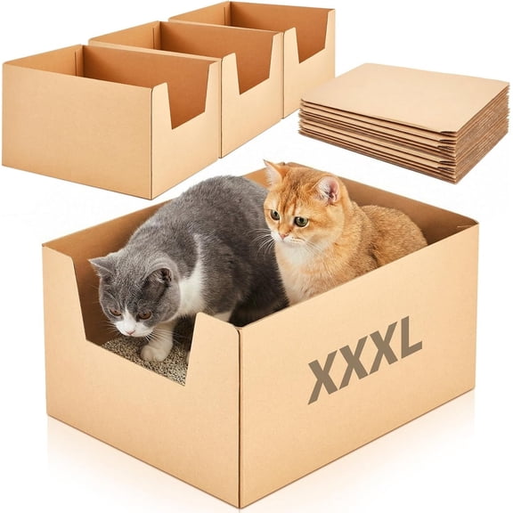 4 Pack XXL Disposable Litter Boxes for Large Cats 19 x 15 x 11.75 in High Sided Leakproof Cardboard Disposable Litter Box Self-Adhesive Recyclable Travel Moving Temporary Tray