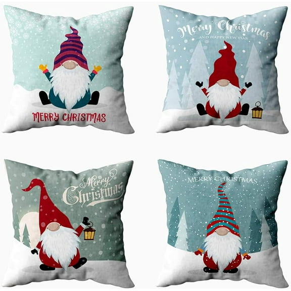 4 Pack Xmas Pillows 20X20 Pillow Cover, Christmas Pillow Covers Fall Throw Pillow Covers Xmas Decorations Christmas Card with Cute Gnome Flat Design Snow Pillow Covers for Home