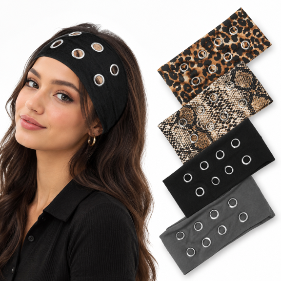 4 Pack Y2K Punk Hollow Metal Wide Headbands With Grommet Eyelet Design