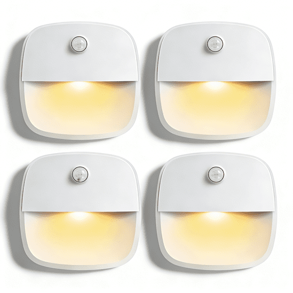 LED Night Light, 4 Pack Battery Operated Motion Sensor Lights for Hallway Bedroom Warm White