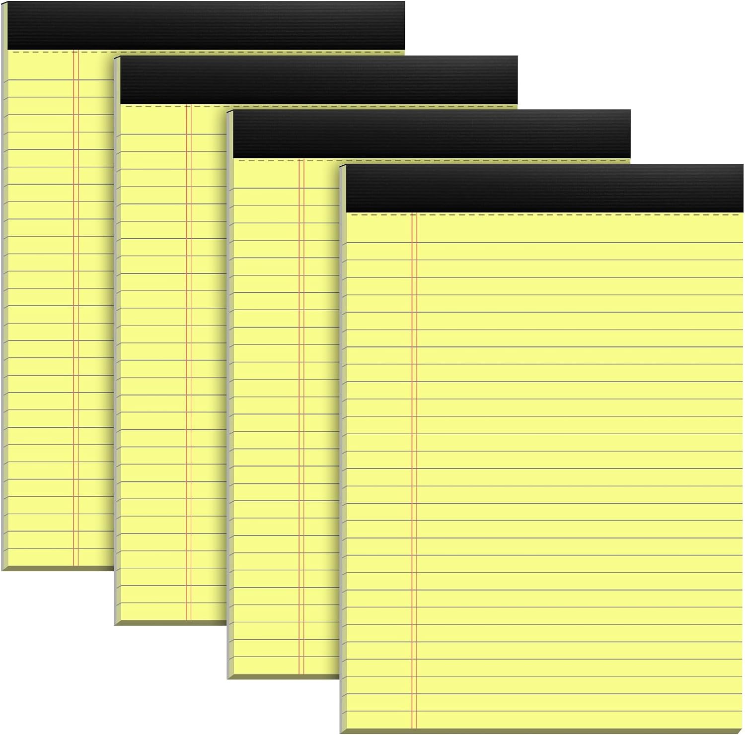 4 Pack Yellow Notepads 8.5x11 Yellow Legal Pads 30 Sheets Perforated Yellow Pads Paper Wide Ruled Writing Pad 70gsm Premium Thick Paper Double-Sided Printing Note Pads for Students, Office, Business
