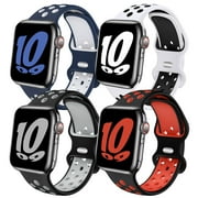 4 Pack Yepband Sport Silicone Band for Apple Watch Bands 40mm 38mm 44mm 41mm 45mm for Women Men Series 9/8/7/6/5/4 Breathable Soft Silicone Replacement Wristband for iWatch SE 42mm Series 3/2/1 Nike