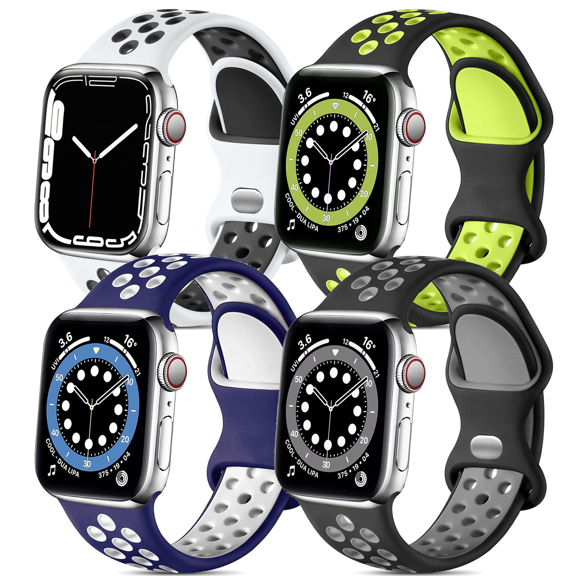 4 Pack Yepband Sport Silicone Band for Series 38mm SE Silicone Men 42mm Watch 44mm 40mm Breathable iWatch for Bands Women Wristband Series for 41mm Soft Replacement Apple 9/8/7/6/5/4 45mm Nike 3/2/1