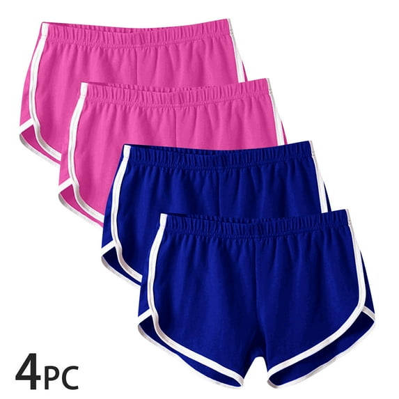 4 Pack Yoga Short Pants Cotton Sports Shorts Gym Dance Lounge Shorts Running Athletic Dolphin Shorts for Women, 2 Rose Pink+2 Dark Blue (Small)