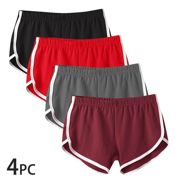 4 Pack Yoga Shorts Athletic Dance Running Sports Fitness Short Breathable Lightweight Workout Pants Dolphin Shorts Summer Shorts for Women, Black+Red+Gray+Wine (Medium)