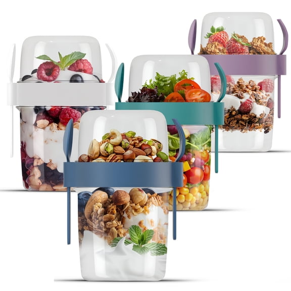 QUASLEQ 4-Pack Yogurt Parfait Cups with Lids and Spoons, Reusable Leakproof BPA-Free Meal Prep Containers