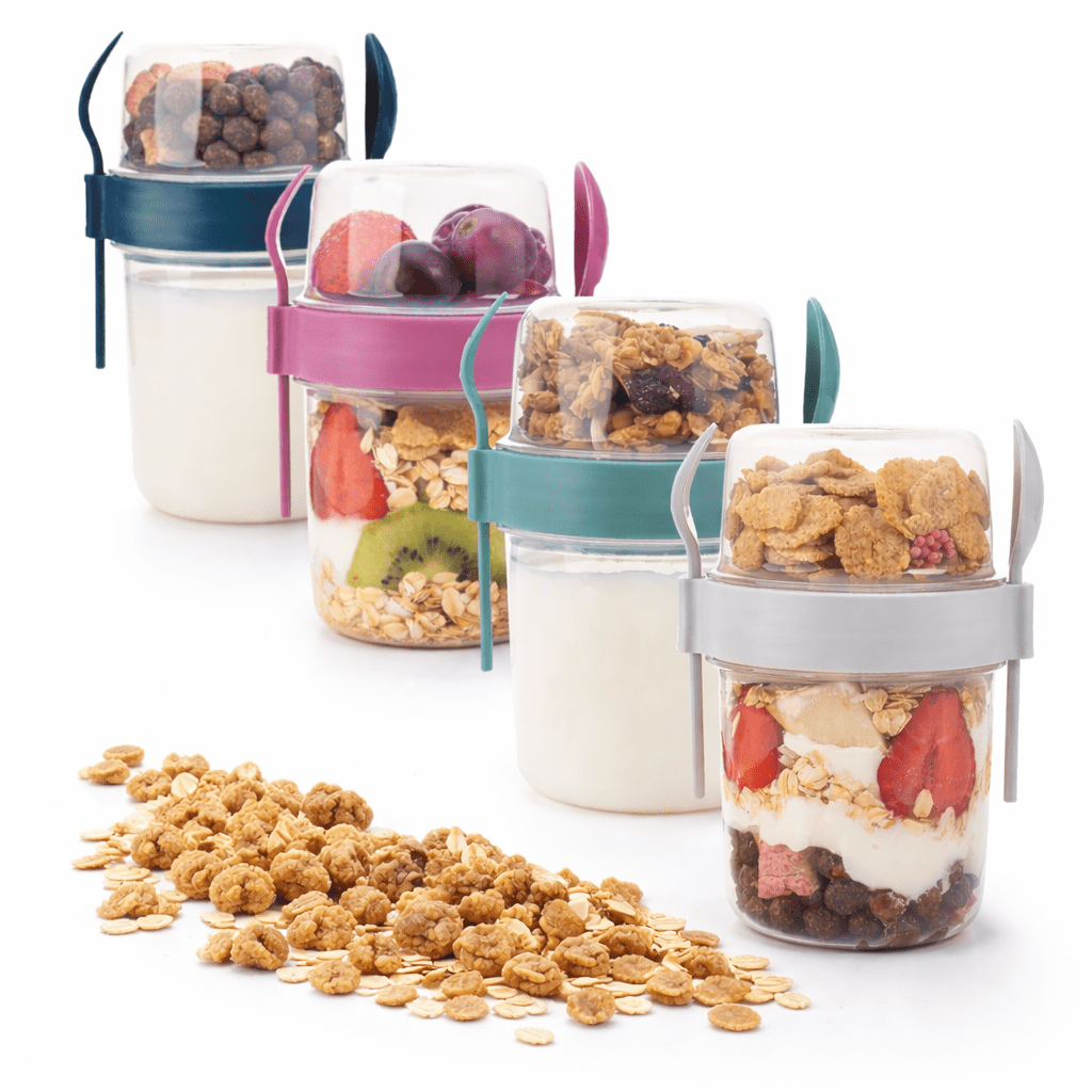 QUASLEQ 4-Pack Yogurt Parfait Cups with Lids and Spoons, Reusable Leakproof BPA-Free Meal Prep Containers