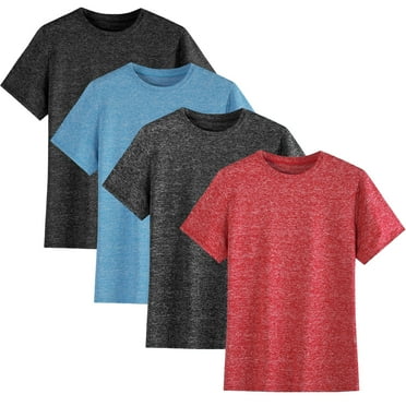 4 Pack Youth Boys Kids T Shirts Quick Dry Short Sleeve Moisture Wicking Tee Shirts Athletic Tops (Age 5-18Y)