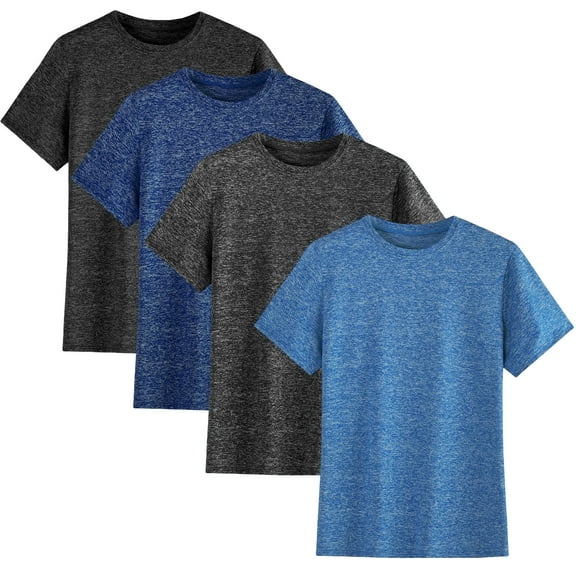 4 Pack Youth Boys Kids T Shirts Quick Dry Short Sleeve Moisture Wicking Tee Shirts Athletic Tops (Age 5-18Y)