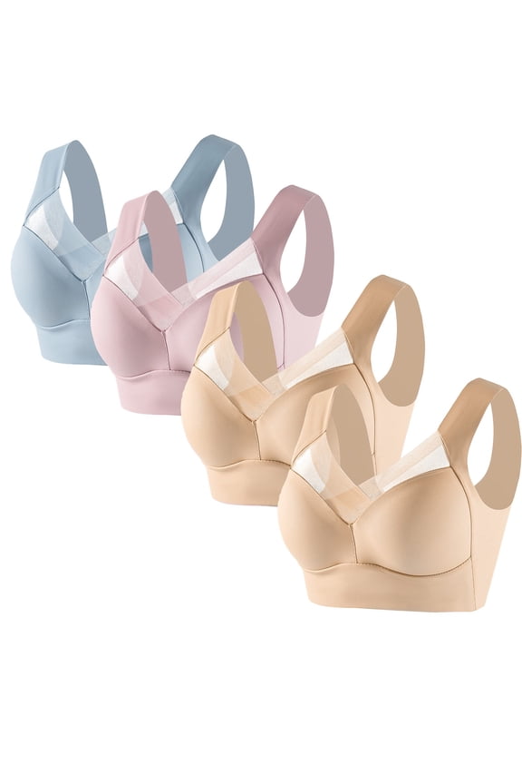 4 Pack Zenchic Bra - Seamless Sexy Push Up Wireless Bra,Posture Correcting Bra for Seniors,Plus Size Ice Silk Gathering Bra