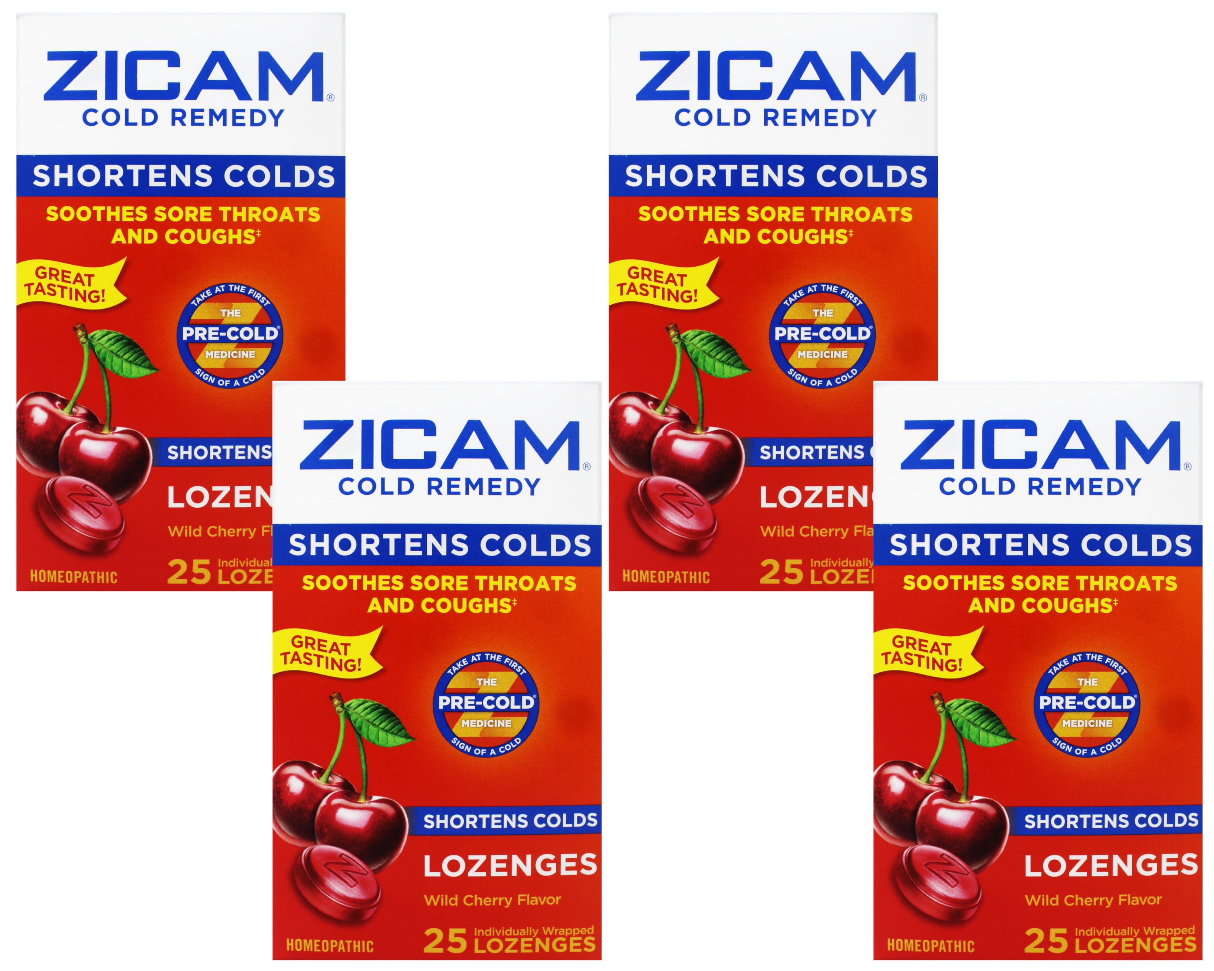 4 Pack - Zicam Cold Remedy Zinc Lozenges, Soothes Sore Throat and