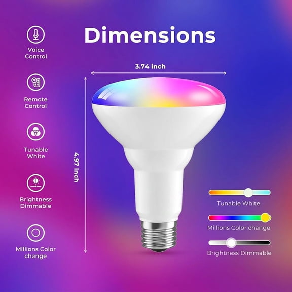 4 Pack Zigbee Color Light Bulbs, BR30 E26 Flood Light, 650 Lumens, RGB and Tunable White 2700K-6500K, Zigbee Hub Required, Recessed Ceiling Use
