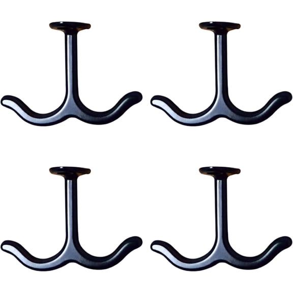 4 Pack Zinc Alloy Double-Head Drop Ceiling Hooks, Heavy Duty Under Cabinet Hooks, Coat Hook for Towel Hat Robe, Screw Mounted Hardware for Closet Bathroom Kitchen (Black)