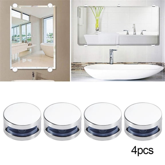 4-Pack Zinc Alloy Mirror Clips, Round Glass Clamps For Wall Mounting Mirrors Pictures In Bathroom Bedroom Wardrobe, Easy Install Hardware Holder (Silver)