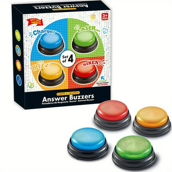4-Pack buzzers for trivia games,family feud game for adults with buzzer,Game Buzzers,Game Buzzers with Lights and Sound for Classroom,Game Show Buzzer Buttons