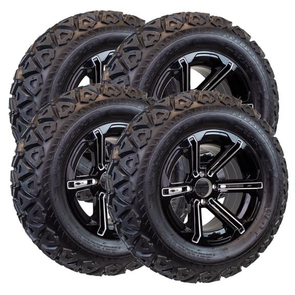 4-Pack 23X10.50-12 Golf Cart ATV Offroad Tire On 12X7 Gloss Black Rim B5 All Terrain Mud Turf