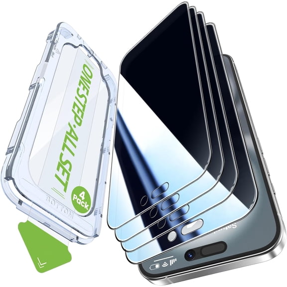4 Pack for iPhone 16/15/14 Pro Privacy Screen Protector 6.1 inch,9H+Tempered Glass[12FT Military Grade Shatterproof &100% Anti-Spy],3D Micro-Curved Edges[Longest Durable]
