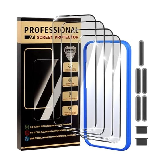 4 Pack for iPhone 16 Pro Max Screen Protector, Military-Grade Shatterproof, 9H Hardness, Full Coverage Tempered Glass for iPhone 16 Pro Max-6.9 inch with Install Frame