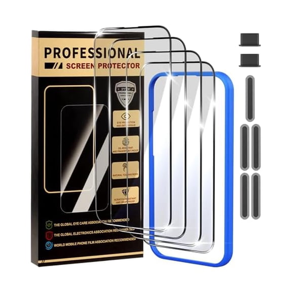 4 Pack for iPhone Air Screen Protector, Military-Grade Shatterproof, 9H Hardness, Full Coverage Tempered Glass for iPhone 17 Air-6.6 inch with Install Frame