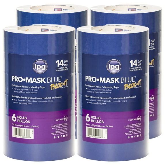 4-Pack of 1.41” x 60 yds Intertape PT14 ProMask Blue Blue Masking Tape, Contractor 6-Pack
