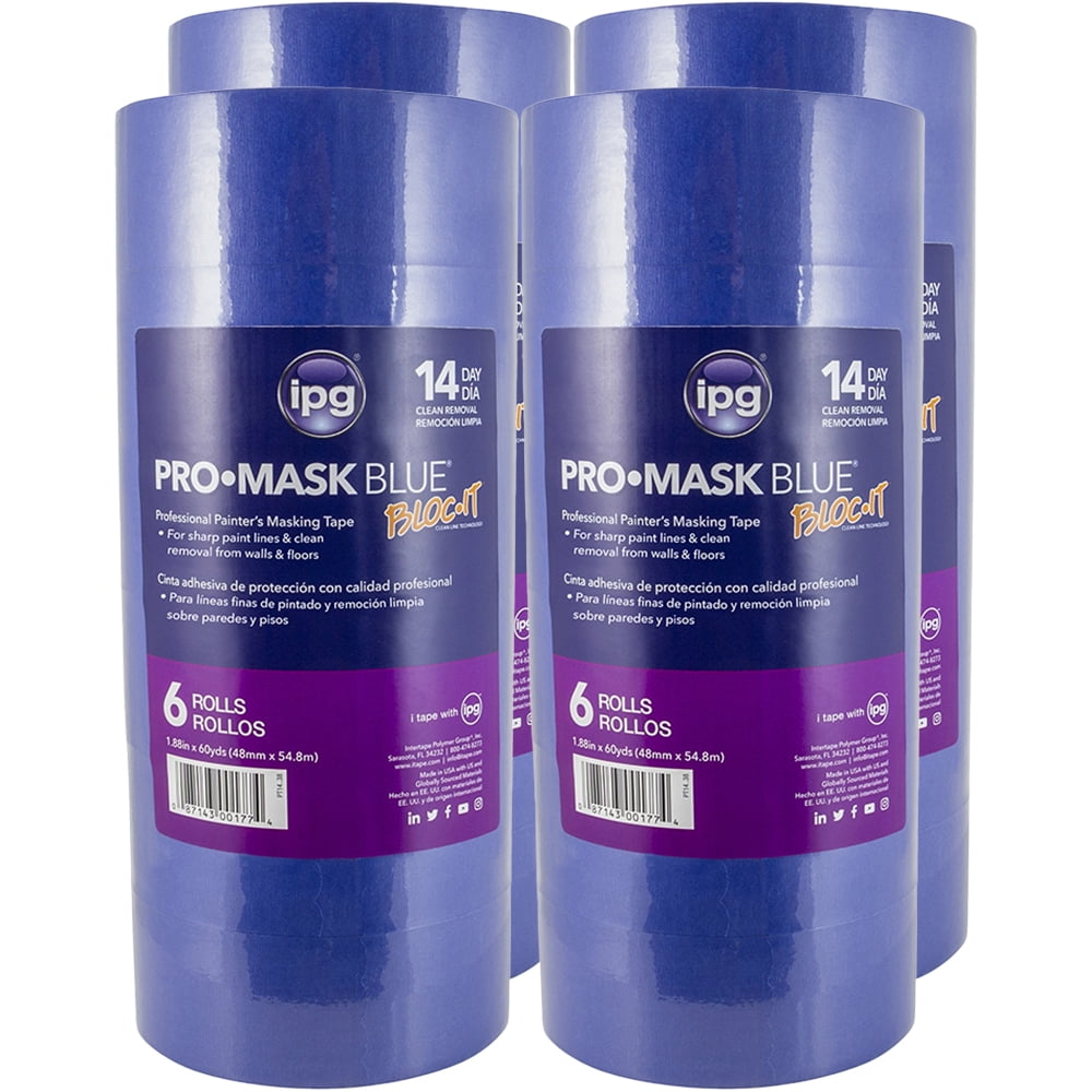 4-Pack of 1.88” x 60 yds Intertape PT14 ProMask Blue Blue Masking Tape, Contractor 6-Pack