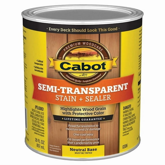 4-Pack of 1 Qt Cabot 0306 Neutral Base Semi-Transparent Oil-Based Deck & Siding Stain
