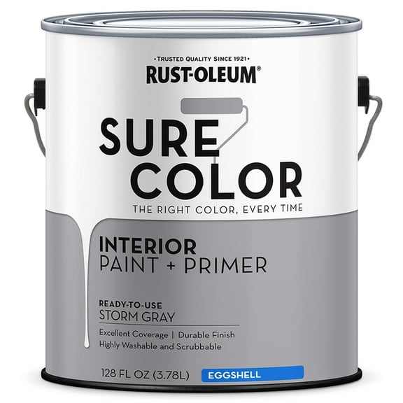 4-Pack of 1 gal Rust-Oleum 380224 Storm Gray Sure Color Interior Paint + Primer, Eggshell