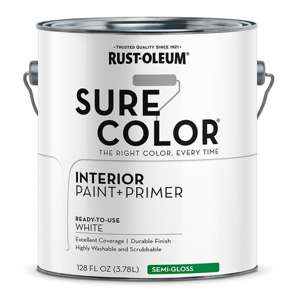 4-Pack of 1 gal Rust-Oleum 380227 White Sure Color Interior Paint + Primer, Semi-Gloss