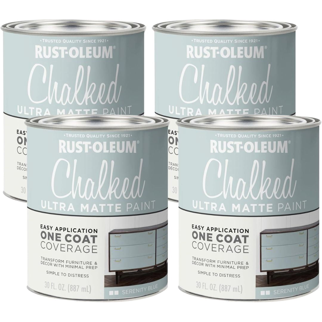 Rust-Oleum 285139 Chalked Serenity Blue Ultra Matte Paint, Quart, 4 Pack