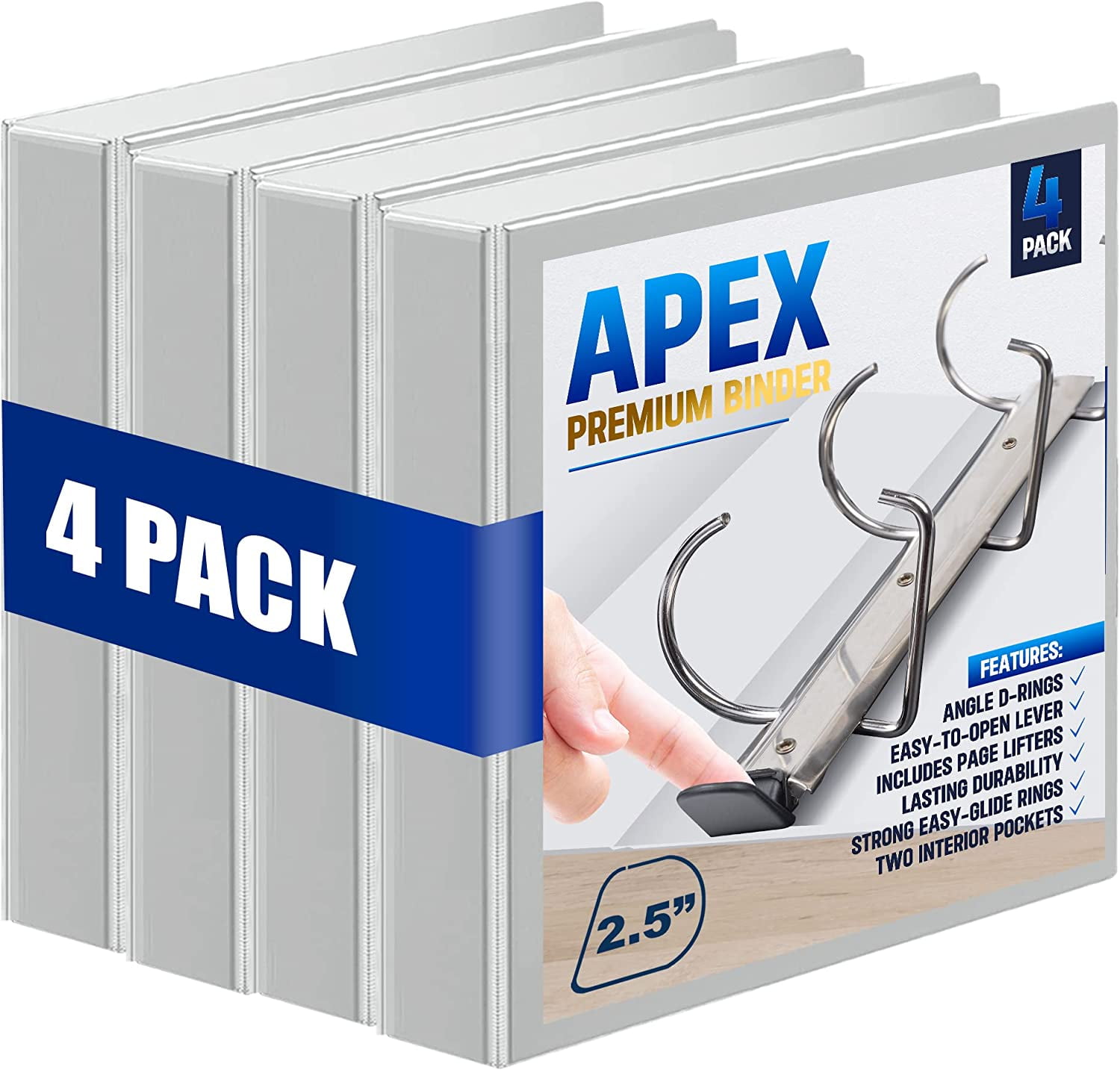 4 Pack of 2.5 Smooth Opening Angle D-Ring View White Binders, Professional Presentation Folder for Standard Pages with Inside Pockets