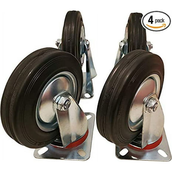 4-Pack of 5" Large Size Solid Rubber Swivel Casters (2 Swivel and 2 Fixed)