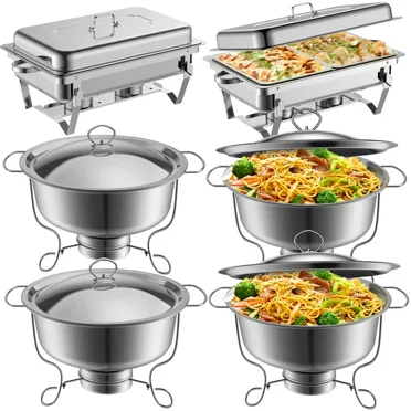 4 Pack of 8 Qt Stainless Steel Chafer Chafing Dish Buffet Set with Water Pan, Food Pan, Fuel Holder Silver