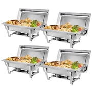 ZENY 4 Pack of 8 Quart Stainless Steel Chafer Chafing Dish Buffet Set W/Water Pan, Food Pan, Fuel Holder Silver