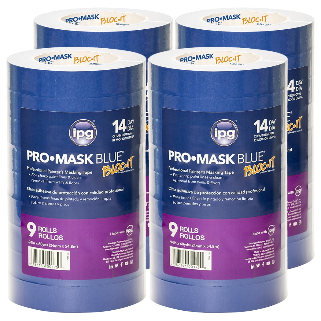 4-Pack of .94” x 60 yds Intertape PT14 ProMask Blue Blue Masking Tape, Contractor 9-Pack