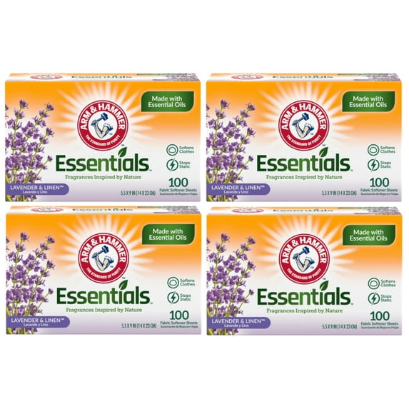 4 Pack of Arm & Hammer Fabric Softener Dryer Sheets, Lavender & Linen Scent, 100 Count