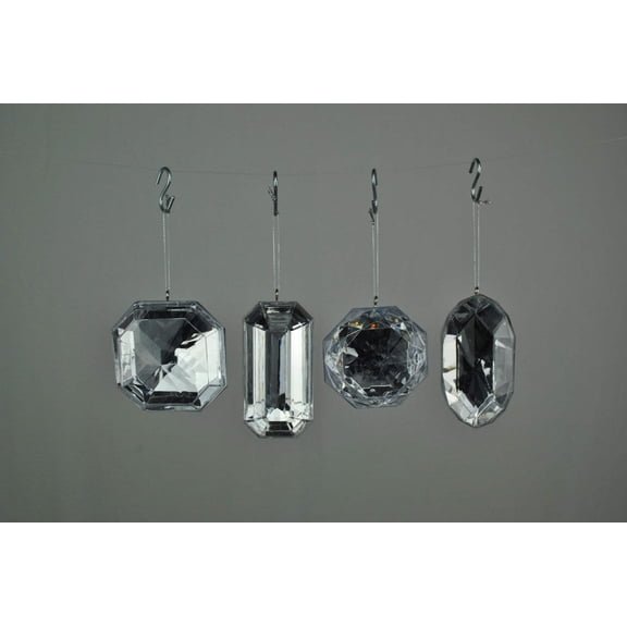 4 Pack of Clear Assorted Jewel Ornaments